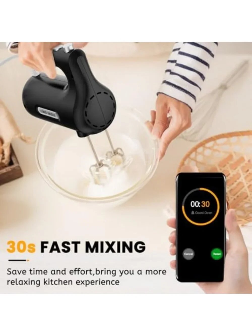 Compact 5-Speed Electric Hand Mixer, 300W Portable Kitchen Tool, Black